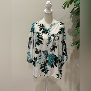 Sami & Jo Floral Blouse - White and Teal